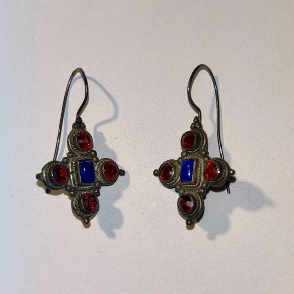 🫑 {PRICE FIRM} Vintage Stamped Silver Lapis Dangle Earrings - Picture 3 of 6